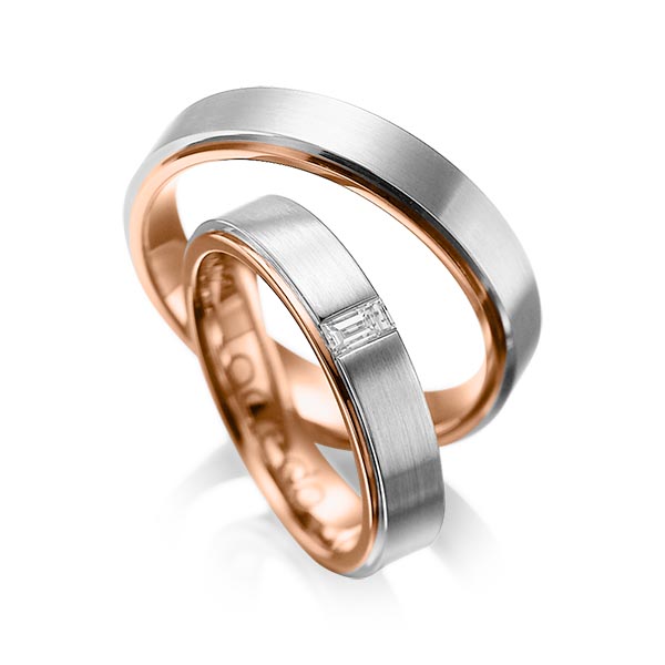 Trouwringen - Platina/Rood goud - A-1054-1