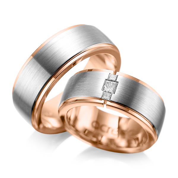 Trouwringen - Platina/Rood goud - A-1087-1